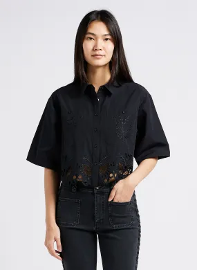 BERENICE CYRIELLE - Camisa con cuello clásico y bordado inglés en negro
